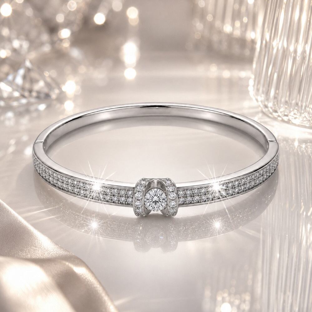 18K Gold Plated Pave Rhinestone Buckle Bangle Bracelet